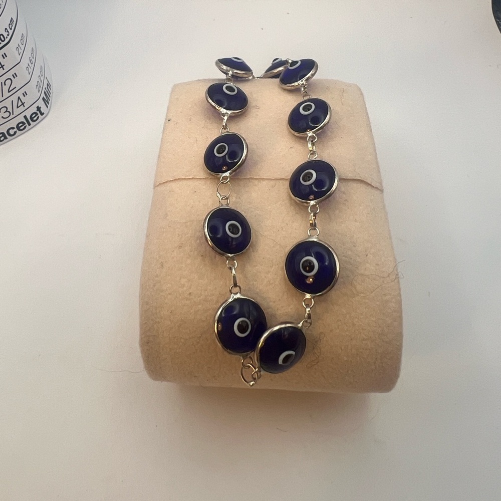 Sterling Silver marked 925 Blue Evil Eye Bracelet